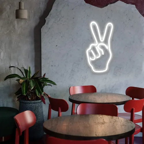 Miniatura 7 de ineonlife Decoración de Letrero de Paz de Neón, Letreros LED de Neón de Paz, Letrero de Pared con Signo de Paz con Dedos de 15'' x 8'', Gesto