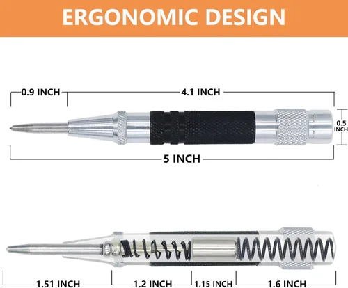 Miniatura 2 de Punzón central automático de 2 piezas, perforador central con resorte de 5 pulgadas con herramienta de perforación ajustable para metal, madera