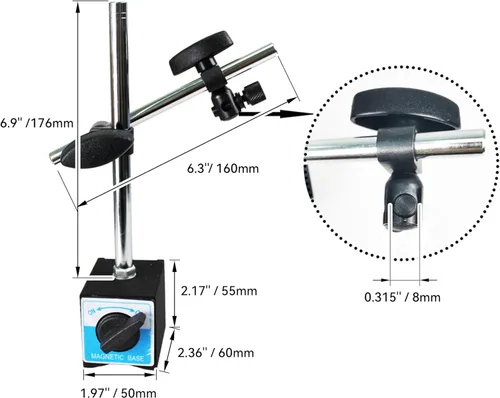 Miniatura 2 de HFS Soporte de base magnética R para indicador de dial de 132 lbs/60 kg Agujero de sujeción máximo de 0.315 in
