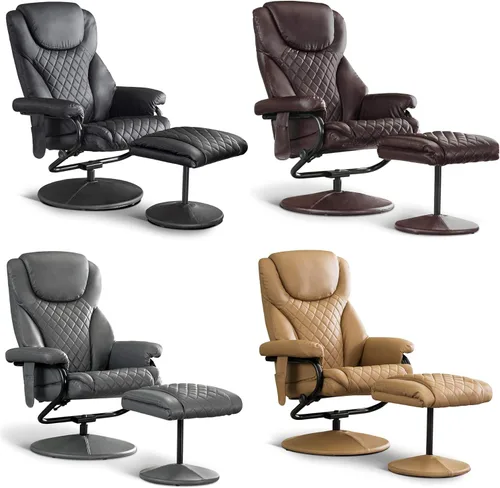 Miniatura 8 de Mcombo Sillón reclinable con otomano, silla reclinable con masaje, silla giratoria de 360 grados para sala de estar de piel sintética, 4901 (Cognac)