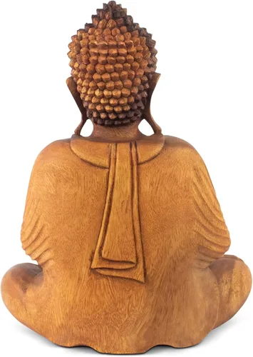 Miniatura 8 de G6 Collection Estatua de Buda de madera serena sentada hecha a mano, escultura meditante, decoración del hogar, acento de madera tallada a mano