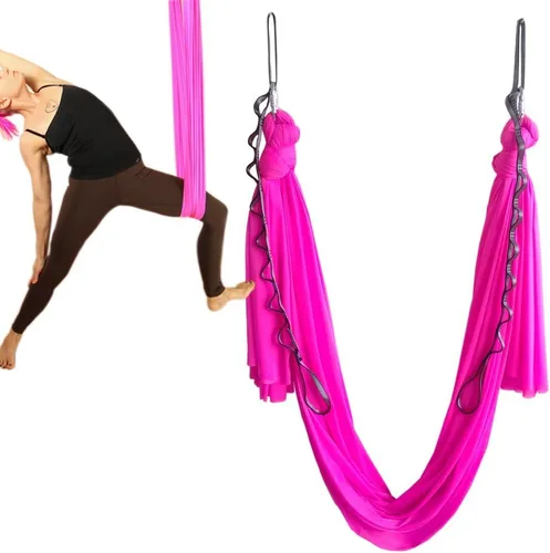 Miniatura 7 de Hamaca de yoga aérea de 5.5 yardas para yoga, columpio, pilates, seda, fitness, incluye mosquetón, cadena de margarita, guía de postura plateado