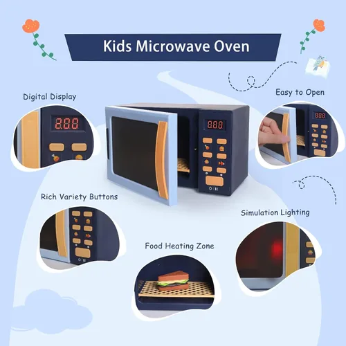 Miniatura 2 de Cuterabit - Juguetes de microondas para niños con luz y sonido, electrodomésticos de cocina realistas, accesorios de cocina de juego y comida