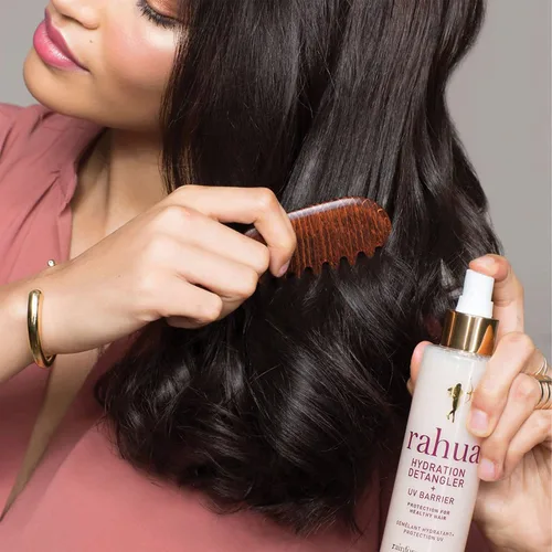 Miniatura 7 de Rahua Desenredante de hidratación + barrera UV, espray sin enjuague para todo tipo de cabello, protector térmico vegano y niebla antiencrespamiento