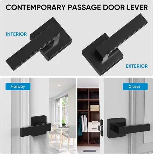 Miniatura 5 de TICONN 1PK Manijas de puerta interiores color negro mate, perillas de puerta cuadradas reversibles para dormitorio, baño, habitaciones