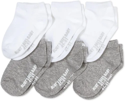 Burt's Bees Baby Calcetines de altura hasta el tobillo o tripulación hechos con algodón orgánico suave, 6 paquetes con agarres antideslizantes para