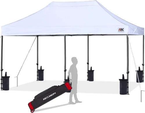 Miniatura 56 de Abccanopy - Carpa de toldo para tienda de campaña comercial instantánea con bolsa de transporte con ruedas, 4 bolsas de arena, Blanco