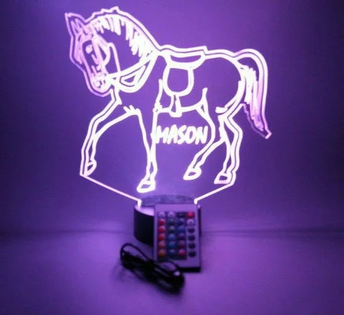 Miniatura 6 de MIRROR MANIA Lámpara LED de luz LED con nombre personalizado, luz nocturna grabada para caballos corriendo, jinete, semental, lámpara de mesa – It's