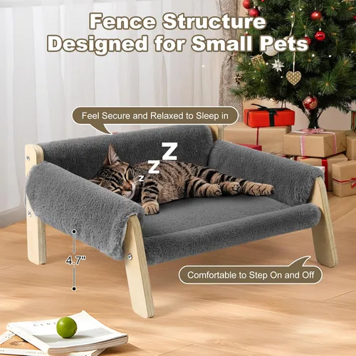 Miniatura 7 de FAMIDGE Sofá cama elevada para gatos de interior – Sofá de madera para mascotas con funda gruesa extraíble lavable para gatitos elevados adecuado