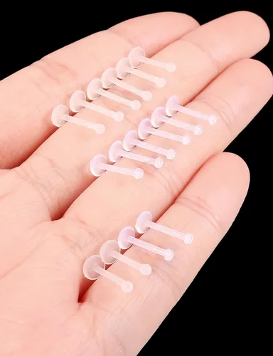 Miniatura 2 de Aretes transparentes con parte trasera plana de 18 G y 16 G para deportes de nariz, plástico de silicona, retenedores de cartílago para tragus