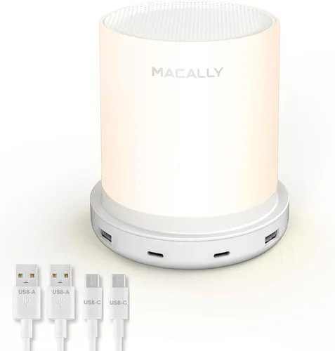 Miniatura 7 de Macally - lámpara LED para escritorio, mesa de luz, mesilla de noche con 4 puertos de carga USB. 3 niveles de brillo, control táctil, luz blanca