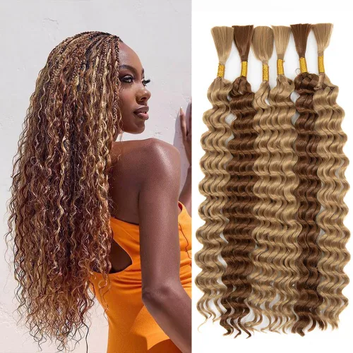 Miniatura 31 de Cabello bohemio para trenzar de 18 pulgadas, 2 paquetes de cabello ondulado profundo a granel para trenzas bohemias, sin trama, extensiones