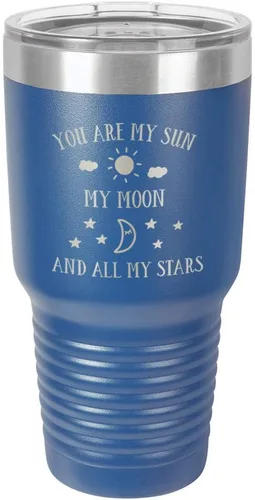 Miniatura 12 de Taza de viaje grabada con grabado en polvo de acero grabado con láser, con texto en inglés "You are MY SUN MY MOON AND ALL MY STARS", sin BPA