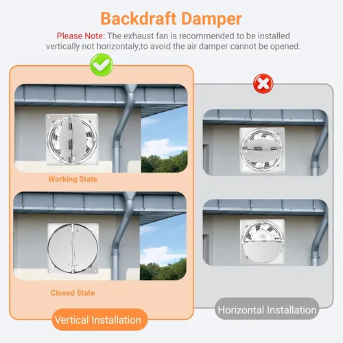 Miniatura 7 de Ventilador de escape de cocina de 8 pulgadas con controlador de velocidad variable, ventiladores de ventilación de montaje en pared de 735 CFM