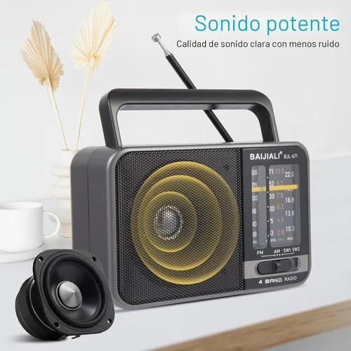 Miniatura 5 de Radio transistor AM/FM portátil con altavoz, alimentada por batería o USB - Radio compacta de emergencia para interior, exterior, viajes y tormentas