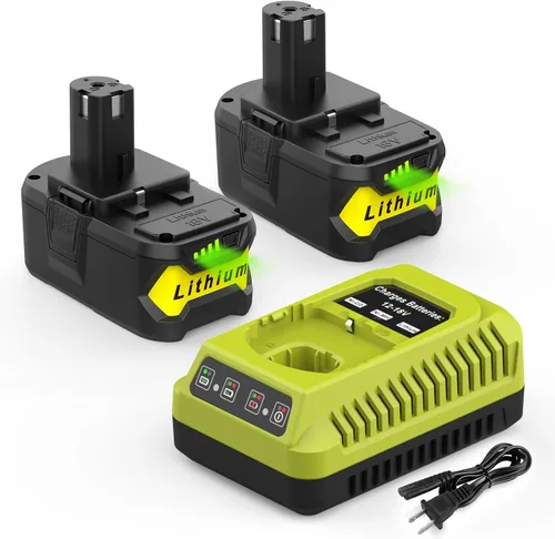 Paquete de 2 baterías de repuesto de 6500 mAh para Ryobi 18V y cargador, compatible con herramientas inalámbricas Ryobi 18V One+ P102 P103 P104 P105