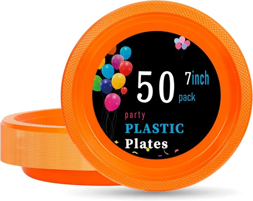 Miniatura 22 de WELLIFE Platos de plástico rojos de 7 pulgadas, 50 platos desechables para fiesta, día de la madre, plato pequeño de postre para cena, pasteles