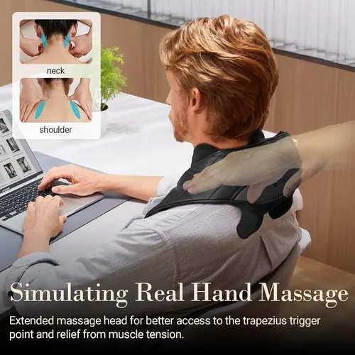 Miniatura 4 de CuPiLo Masajeador de cuello inalámbrico para aliviar el dolor de tejido profundo, masajeador de hombro con calor, 3 modos y velocidad, almohada