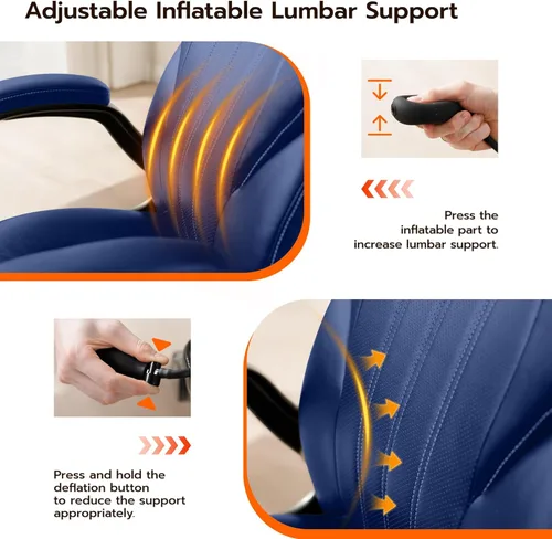 Miniatura 3 de Silla de Escritorio de Oficina, Silla Ergonómica para Computadora con Brazos Abatibles Acolchados y Soporte Lumbar Ajustable, Silla Ejecutiva de Azul