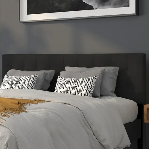 Miniatura 23 de BizChair Cabecero tapizado acolchado de tamaño matrimonial en tela negra Negro