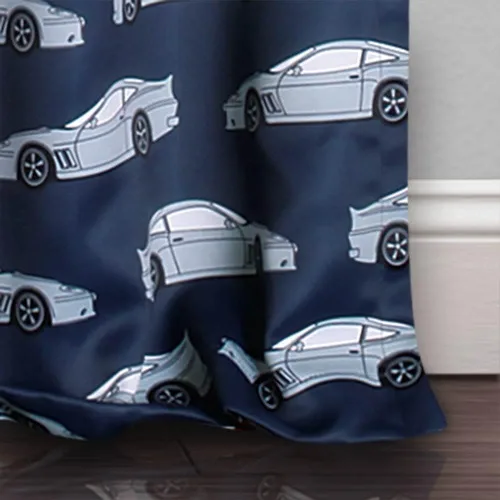 Miniatura 5 de Lush Decor Race Cars - Juego de cortinas para ventana con filtro de luz, 52 pulgadas de ancho x 63 pulgadas de largo, azul marino y rojo