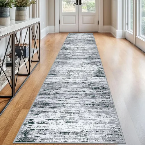 Miniatura 110 de Lansny Alfombra moderna abstracta de 2 x 5 pies, color negro, gris, blanco, lavable, alfombra de entrada para cocina, alfombra antideslizante suave