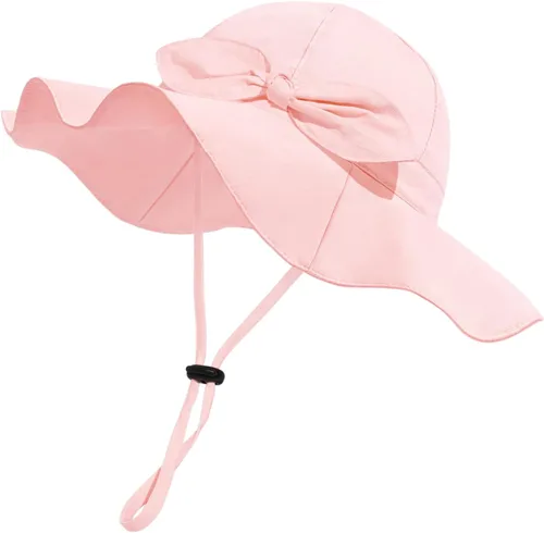 Miniatura 27 de Sombrero de sol para bebé niña con UPF 50+ sombrero de playa ajustable para exteriores con ala ancha