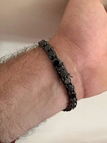 Miniatura 4 de HarlemBling Solid 925 Sterling Silver Mens Black Tennis Bracelet - Iced Hip Hop CZ Mens One Row Bracelet - Real Oxidized Solid Silver Black CZ 85 7mm