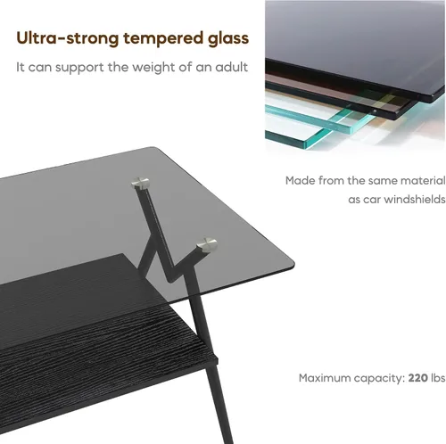 Miniatura 4 de Mesa auxiliar rectangular contemporánea de cristal con patas de metal cruzadas en ángulo para sala de estar, elegante mesa auxiliar de vidrio