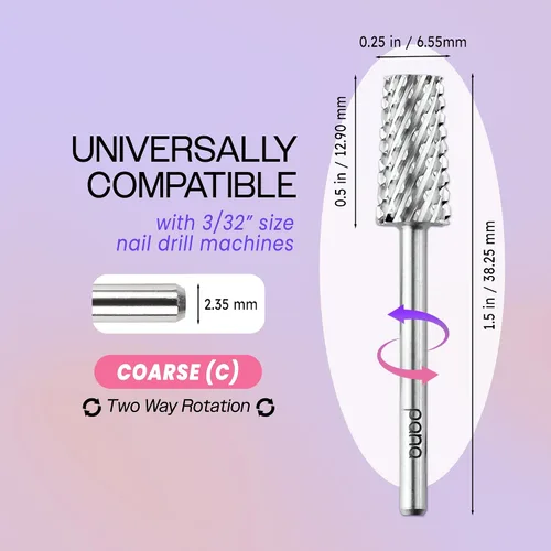 Miniatura 2 de Broca de carburo de barril cónico premium de 3/32 pulgadas, para máquina eléctrica Dremel, diseño de uñas, manicura, pedicura, lima de uñas, Plateado