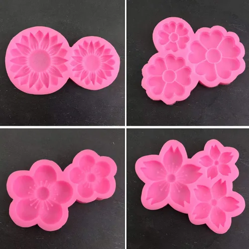 Miniatura 3 de Cestony 4 moldes de silicona con diseño de flores de ciruelo, cerezos y crisantemos para hacer manualidades, pasteles, fondant, galletas, jabón