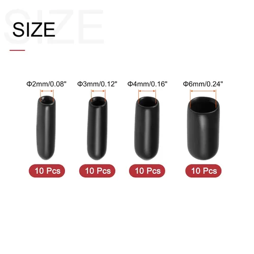 Miniatura 2 de uxcell 40 tapas redondas de goma de 3/32" 1/8" 5/32" 1/4" cubierta de vinilo negro tornillo protectores surtido