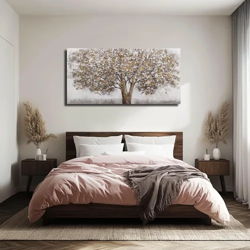 Miniatura 3 de CHUDANHAO Pósteres de Arte Grises Imágenes de Decoración de Pared de Árbol Grande para Oficina Arte de Pared Dorado y Blanco Pintura Botánica