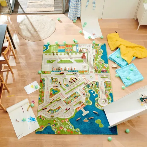 Miniatura 10 de IVI Mini City - Alfombra educativa de 59 pulgadas de largo x 39 pulgadas de ancho para dormitorio, sala de juegos o sala