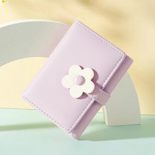Miniatura 2 de MEISEE Billetera pequeña para niñas y mujeres, billetera de tres pliegues, bolsillo para efectivo, con estampado de flores, monedero con ventana