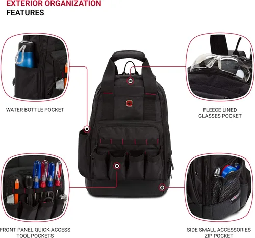 Miniatura 3 de SwissGear Mochila de bolsa de herramientas, se adapta hasta, Negro, Mediana