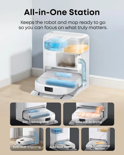 Miniatura 6 de eufy C28 - Combo de aspiradora y trapeador robot blanco 2026, succión de 15,000 Pa, mopa con rodillo autolimpiante HydroJet, mejorado desde X10 Pro