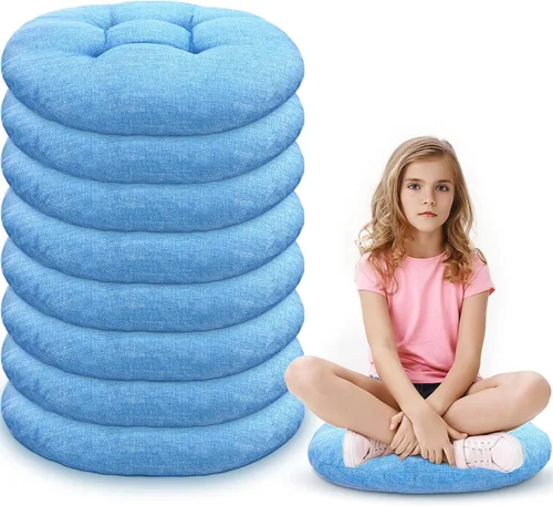 Miniatura 21 de Fumete - 8 piezas de cojines de piso redondos de 16 pulgadas para niños y bebés, asientos flexibles para muebles de aula, almohada de piso