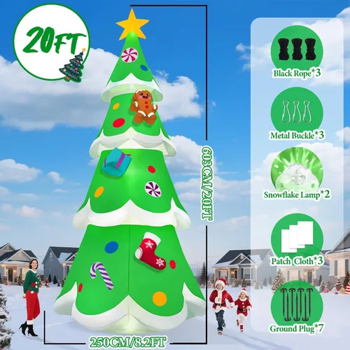 Miniatura 2 de Kalolary Árbol de Navidad inflable de 20 pies con luz LED, inflable gigante para exteriores, decoración al aire libre para fiestas, patio, césped