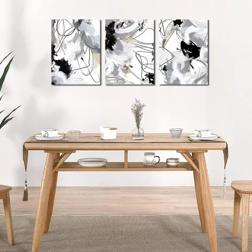 Miniatura 5 de Lienzo abstracto para pared, para dormitorio, baño, sala de estar, decoración de pared, negro, blanco, gris, moderno, abstracto, lienzo, impresiones