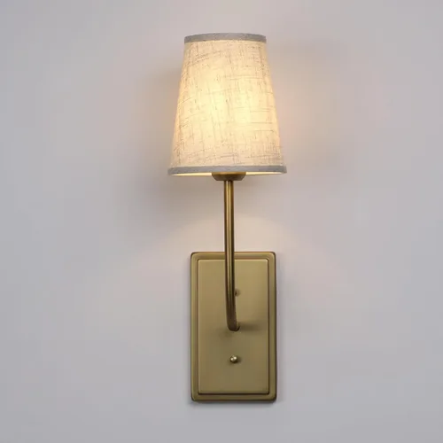 Miniatura 7 de Aplique de pared de latón de granja, 1 luz, pantalla de tela de lino, lámpara de pared interior con cable para dormitorio, sala de estar, tocador