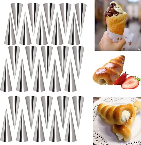 Joyeee Paquete de 30 moldes antiadherentes grandes para cuerno crema, acero inoxidable de 5 pulgadas para cocinar pasteles daneses, forma de #76