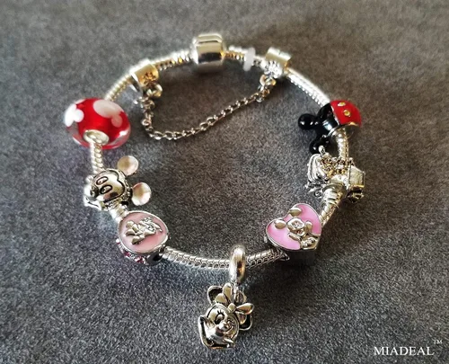 Miniatura 2 de MIADEAL Pulsera con dijes de Mickey & Minnie Mouse, compatible con Pandora, rosa