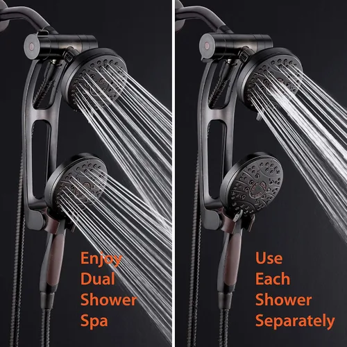 Miniatura 3 de Combo de lujo de 3 vías de alta presión de 48 modos con brazo de extensión ajustable – Cabezal de ducha dual de lluvia y de mano – Manguera de acero