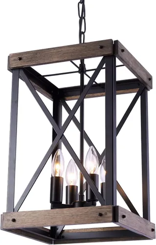 Miniatura 8 de Luces colgantes de granja para isla de cocina, 4 luces rústicas de grano de madera negra, lámpara colgante colgante para comedor, fregadero