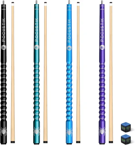 Juego de 4 tacos de billar de arce canadiense de 58 pulgadas con agarre ergonómico y punta de 0.512 in, palo de piscina profesional en 4 colores y 4