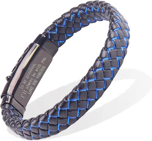 Miniatura 27 de Pulsera de cuero trenzado con texto en inglés «Love You Forever» para hombres y niños, pulsera inspiradora de acero inoxidable, pulsera de cuero