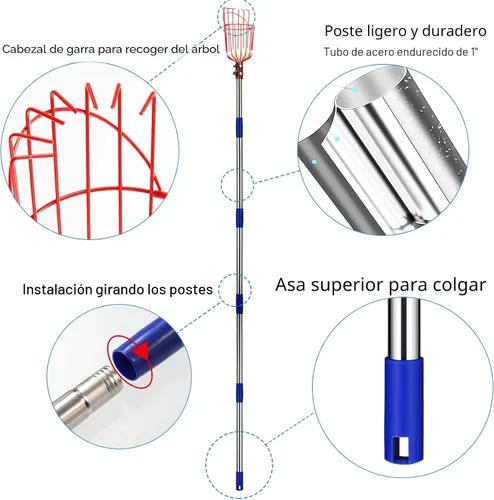 Miniatura 6 de DonSail Herramienta de caña para recoger frutas con cesta de mango largo, 35-65 pulgadas ajustable de manzana naranja con cesta para recogedor