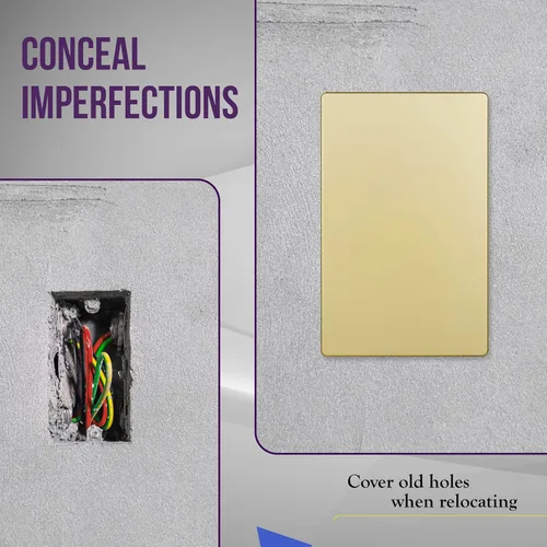 Miniatura 2 de ENERLITES Placa de pared ciega sin tornillos, cubierta de salida de dispositivo ciego segura para niños, tamaño estándar, 1-Gang 4.68 x 2.93 Dorado