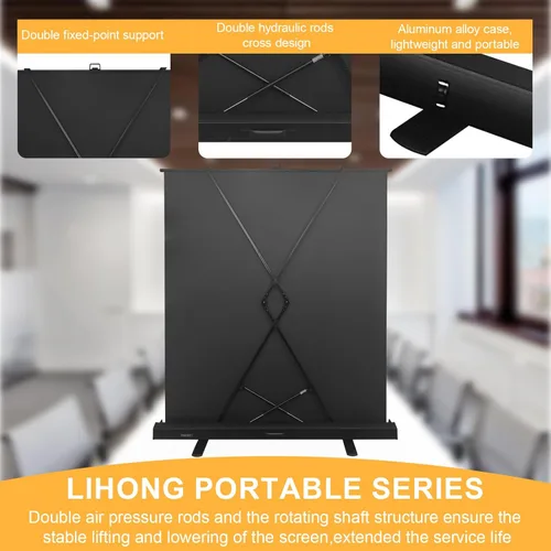 Miniatura 3 de LIHONG Pantalla de 100 pulgadas 16:9 portátil manual para levantar el piso, pantalla de proyector para interiores y exteriores, HD blanco mate